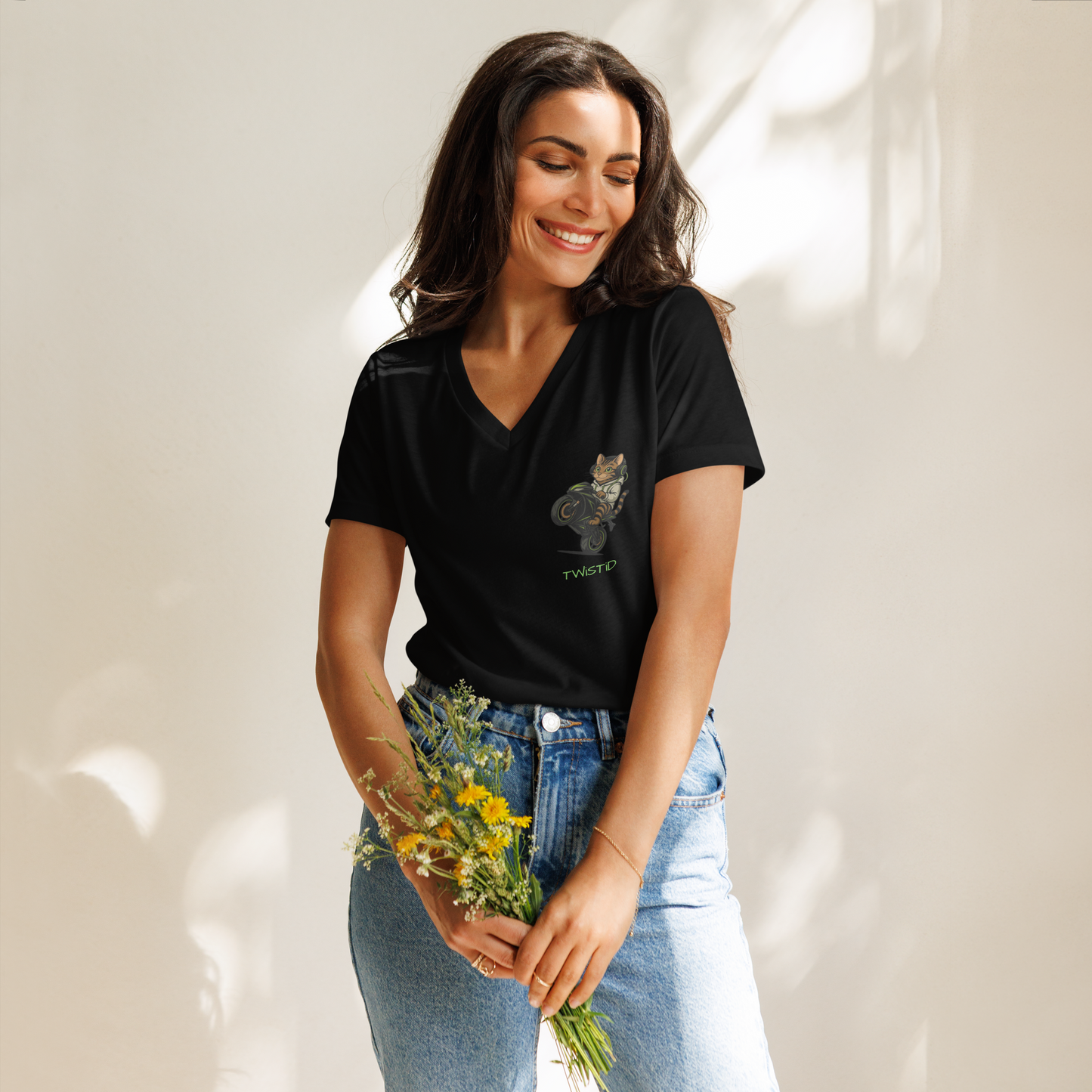 Whiskerwheelie v-neck t-shirt